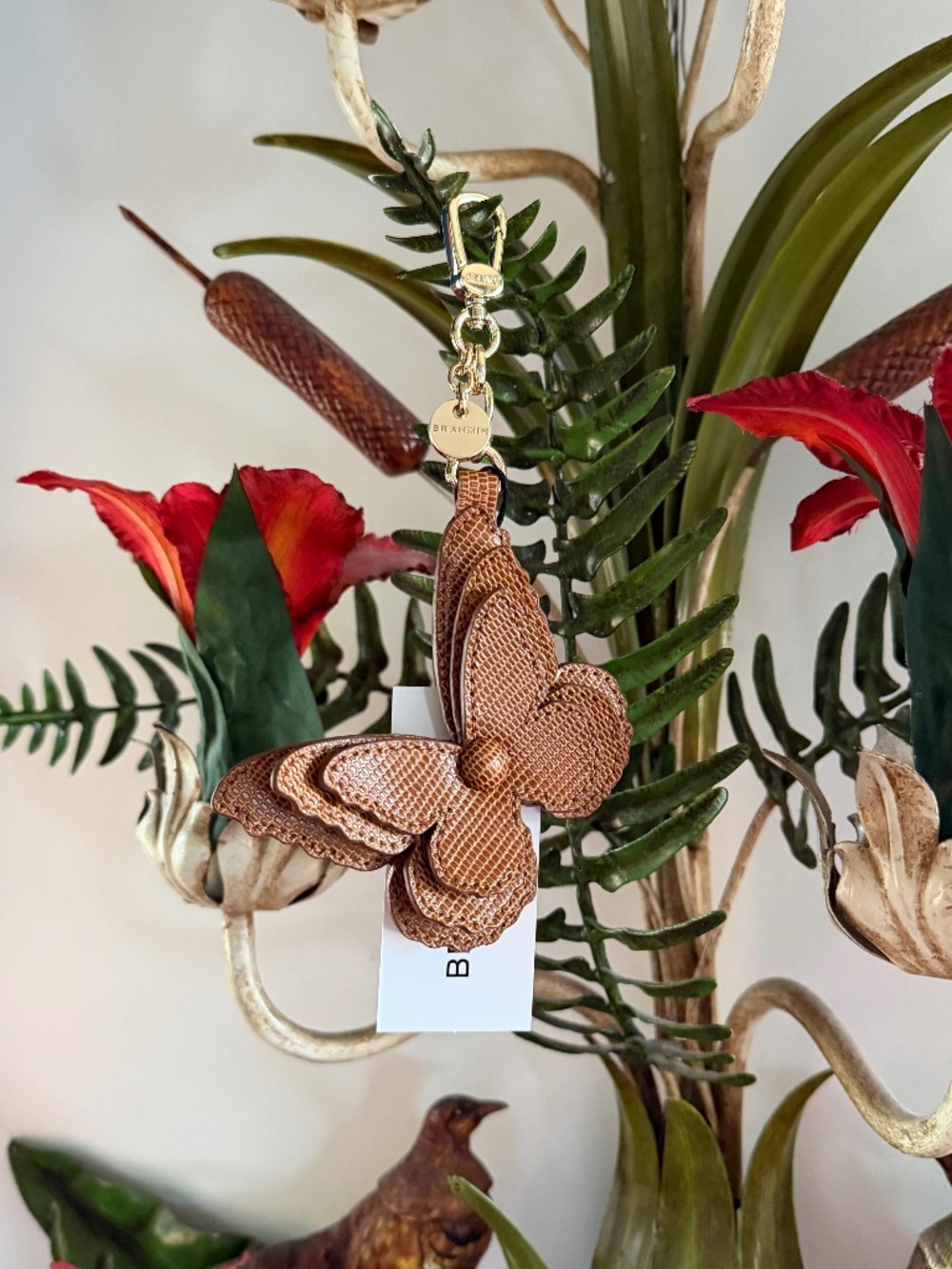 🤩 NWT Brahmin Tobacco All Over Lizard Leather Butterfly Purse Bag Charm Tassel